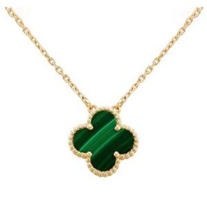 Green Pendant Necklace with flower Design, 18k Gold plated